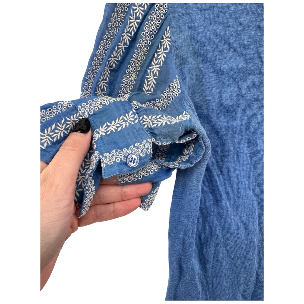 Tory Burch Blue and White Embroidered Organza Floral Stripe Top - Picture 9 of 11
